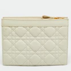 مملوكة مسبقًا Dior Caro Every Dior Off White Cannage Leather Pouch