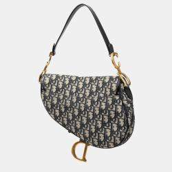 Pre Owned Dior Blue Oblique Canvas Saddle Bag