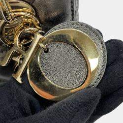 مملوكة مسبقًا حقيبة ديور ليدي ديور معدنية رمادية جلد خروف مقاس صغير