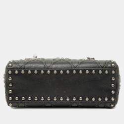 Pre Owned حقيبة ديور ليدي صغيرة جلد عجل بشك لمعة زهور سوداء ديور