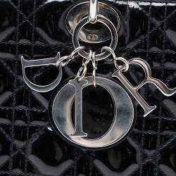 Pre Owned Dior Black Large Patent Cannage Lady Dior