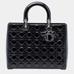 Pre Owned Dior Black Large Patent Cannage Lady Dior