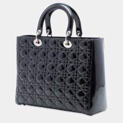 Pre Owned Dior Black Large Patent Cannage Lady Dior