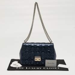 Pre Owned Dior Miss Dior Chain Metallic Blue Cannage Aged Leather Flap Bag