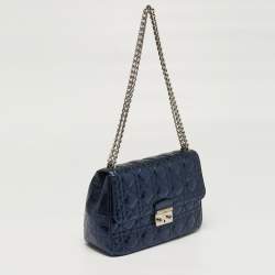 Pre Owned Dior Miss Dior Chain Metallic Blue Cannage Aged Leather Flap Bag