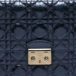 Pre Owned Dior Miss Dior Chain Metallic Blue Cannage Aged Leather Flap Bag