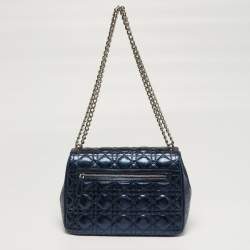 Pre Owned Dior Miss Dior Chain Metallic Blue Cannage Aged Leather Flap Bag