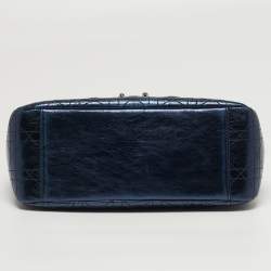 Pre Owned Dior Miss Dior Chain Metallic Blue Cannage Aged Leather Flap Bag