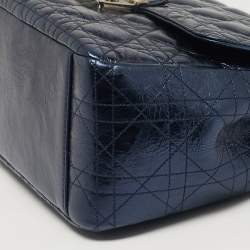 Pre Owned Dior Miss Dior Chain Metallic Blue Cannage Aged Leather Flap Bag