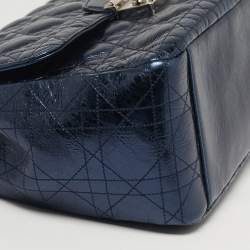 Pre Owned Dior Miss Dior Chain Metallic Blue Cannage Aged Leather Flap Bag