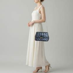 Pre Owned Dior Miss Dior Chain Metallic Blue Cannage Aged Leather Flap Bag