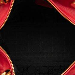 Pre Owned حقيبة ديور ليدي ديور كاناج جلد خروف أحمر متوسط الحجم