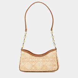 Pre Owned Dior Brown Mini Raffia Macrocannage 30 Montaigne Avenue Hobo