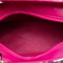 Pre Owned Dior Pink Silver Medium Lambskin And Tweed Lady Dior