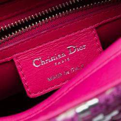 Pre Owned Dior Pink Silver Medium Lambskin And Tweed Lady Dior