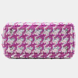 Pre Owned Dior Pink Silver Medium Lambskin And Tweed Lady Dior