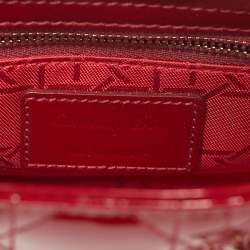 Pre Owned حقيبة يد ديور ليدي ديور صغيرة جلد لامع كاناج أحمر