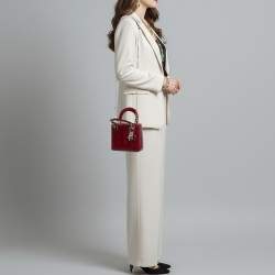 Pre Owned حقيبة يد ديور ليدي ديور صغيرة جلد لامع كاناج أحمر