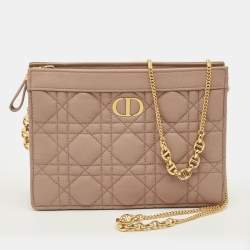 مملوكة مسبقًا Dior Caro Zipped Beige Cannage Leather Chain Pouch