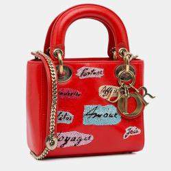 مملوكة مسبقًا Dior Red Mini Calfskin Sequin Embellished Lady Dior