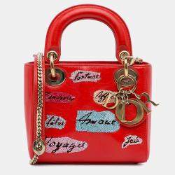 مملوكة مسبقًا Dior Red Mini Calfskin Sequin Embellished Lady Dior