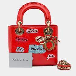 مملوكة مسبقًا Dior Red Mini Calfskin Sequin Embellished Lady Dior