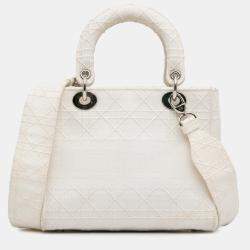 Pre Owned Dior White Medium Canvas Cannage Lady D Lite