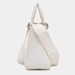 Pre Owned Dior White Medium Canvas Cannage Lady D Lite