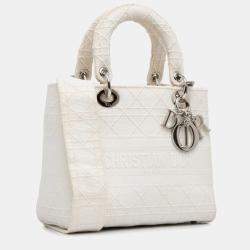 Pre Owned Dior White Medium Canvas Cannage Lady D Lite