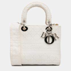 Pre Owned Dior White Medium Canvas Cannage Lady D Lite