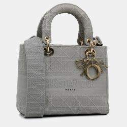Pre Owned Dior Grey Medium Canvas Cannage Lady D Lite