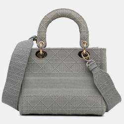 Pre Owned Dior Grey Medium Canvas Cannage Lady D Lite