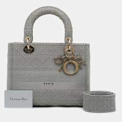 Pre Owned Dior Grey Medium Canvas Cannage Lady D Lite