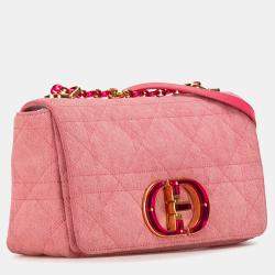 Pre Owned Dior Pink Medium Denim Macrocannage Caro Bag