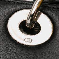 مملوكة مسبقًا حقيبة ديور ليدي جيوب جلد عجل أسود متوسطة