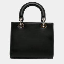 مملوكة مسبقًا حقيبة ديور ليدي جيوب جلد عجل أسود متوسطة