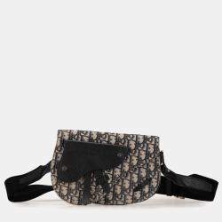 Pre Owned Dior Blue Oblique Canvas Saddle Messenger Bag