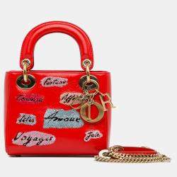 مملوكة مسبقًا Dior Red Mini Calfskin Sequin Embellished Lady Dior