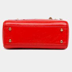 مملوكة مسبقًا Dior Red Mini Calfskin Sequin Embellished Lady Dior
