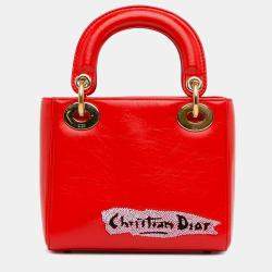 مملوكة مسبقًا Dior Red Mini Calfskin Sequin Embellished Lady Dior