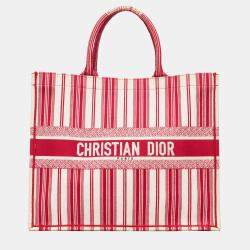 Pre Owned Dior Red Large Striped Book Tote