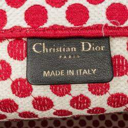 Pre Owned Dior Red DiorAmour Medium Embroidered Canvas Dots Book Tote
