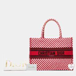 Pre Owned Dior Red DiorAmour Medium Embroidered Canvas Dots Book Tote