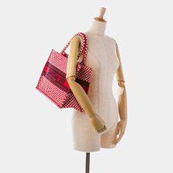 Pre Owned Dior Red DiorAmour Medium Embroidered Canvas Dots Book Tote