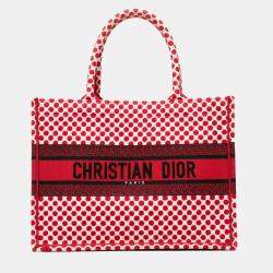 Pre Owned Dior Red DiorAmour Medium Embroidered Canvas Dots Book Tote