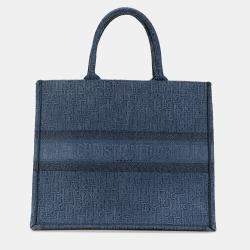 Pre Owned Dior Blue Large Oblique Denim Book Tote