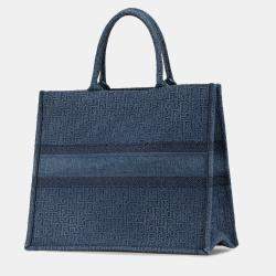 Pre Owned Dior Blue Large Oblique Denim Book Tote