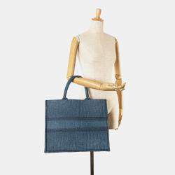 Pre Owned Dior Blue Large Oblique Denim Book Tote