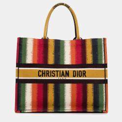 Pre Owned Dior Yellow Large Striped Book Tote