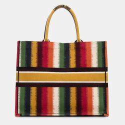 Pre Owned حقيبة كتاب كبيرة مخططة صفراء ديور